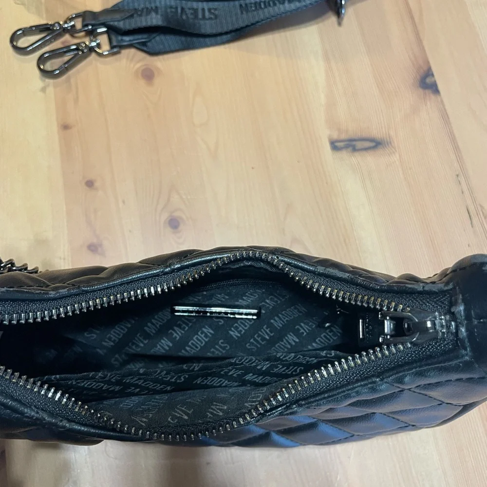 Steve Madden Black Quilted Shoulder Bag with Chain Strap